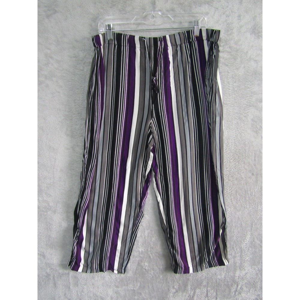 Boca Bay Purple Striped Rayon Crop Pants Womens‎ Sz 34 Elastic Waist Drawstring